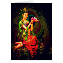 Kuan Yin y la pluma del pavo real Tarjetas