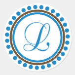 L monograma (azul/círculo del punto de Brown) Pegatinas