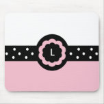 L:: Monograma Mousepad de L rosado punteada y blan Tapetes De Ratón