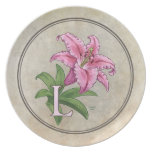 L para el monograma del alfabeto de la flor del li plato de cena