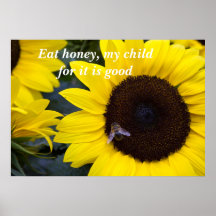La abeja en poster del girasol come la miel