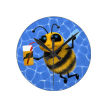 La abeja linda 3d disfruta de una bebida fría