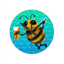 La abeja linda 3d disfruta de una bebida fría