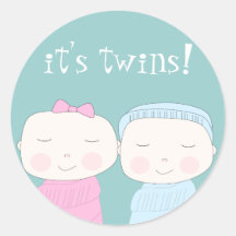 ¡La alegría doble! Fiesta de bienvenida al bebé ge Pegatinas