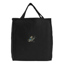 La bolsa de asas bordada mariposa floral del monog
