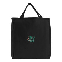 La bolsa de asas bordada mariposa floral del monog