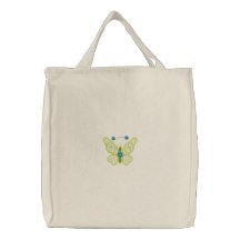 La bolsa de asas bordada mariposa simple de la lon