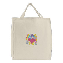 la bolsa de asas bordada onda retra del corazón de