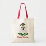 La bolsa de asas del muñeco de nieve buenas fiesta