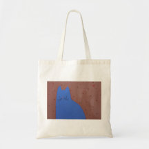 La bolsa de asas simple - gato azul con los polkad