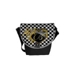 La bolsa de mensajero blanco y negro del monograma bolsa de mensajería