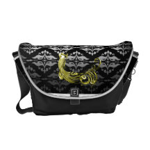 La bolsa de mensajero de oro del damasco del negro bolsa de mensajería