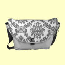 La bolsa de mensajero gris y blanca del damasco bolsas messenger