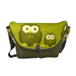La bolsa de mensajero verde de los búhos retros ad bolsas de mensajeria