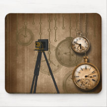 La cámara antigua del vintage encadena los relojes tapete de ratón