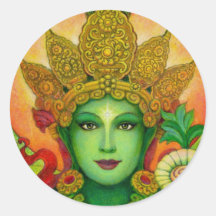 La cara de Tara verde de la diosa Pegatina