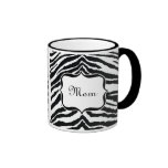 La cebra de la mamá raya blanco y negro taza de café