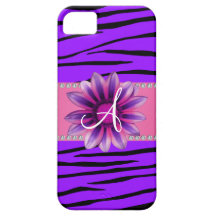 La cebra púrpura del monograma raya la margarita r iPhone 5 Case-Mate protector