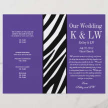 La cebra púrpura del programa del boda raya el mod flyer a todo color