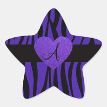 La cebra púrpura raya el corazón del monograma pegatina forma de estrella