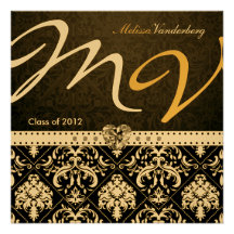 La clase elegante del damasco del negro/del oro de invitaciones personales 