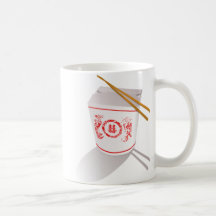 La comida china saca los palillos de la caja gráfi taza de café