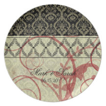La costura diseña la placa del aniversario de boda plato