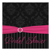 La ducha nupcial de la raya gris negra rosada del  invitacion personalizada