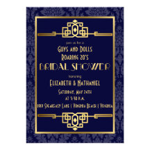 La ducha nupcial de los pares que ruge 20s el azul invitación