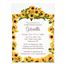La ducha nupcial del marco elegante del girasol in invitación personalizada