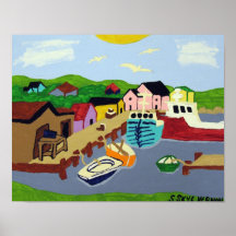 La ensenada Seaboats (día soleado) -14x11 de Peggy Impresiones