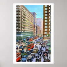 La esquina más ocupada de Chicago de la acuarela Posters
