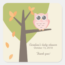 La fiesta de bienvenida al bebé del otoño del búho calcomania cuadrada personalizada