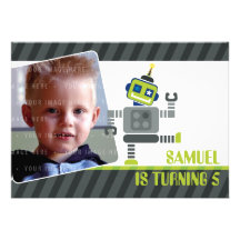 LA FIESTA DE CUMPLEAÑOS DE LA FOTO INVITA:: robot  Invitaciones Personales