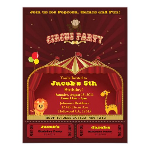 La fiesta de cumpleaños del circo del niño invita invitacion personalizada