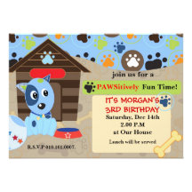 la fiesta de cumpleaños del perro de perrito invit comunicado personalizado