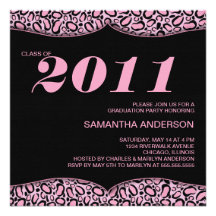 La fiesta de graduación rosada del estampado leopa invitaciones personales 