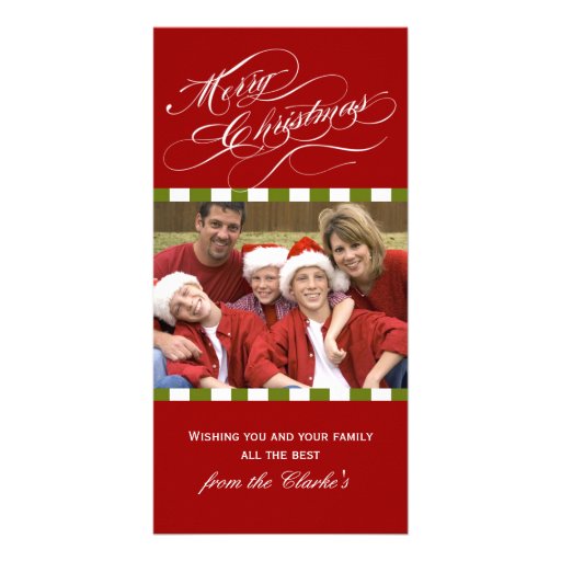 La foto de las Felices Navidad carda la raya verde Tarjetas Personales