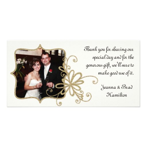 La foto del boda de la marfil y del oro le agradec tarjetas fotograficas personalizadas