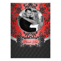 La foto roja y negra del boda del damasco le agrad invitación personalizada