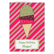 La fresa raya la tarjeta de cumpleaños del helado