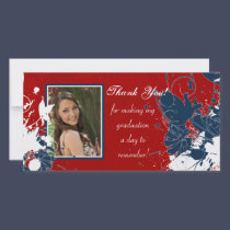 La graduación le agradece rojo azul floral de la t tarjetas fotograficas