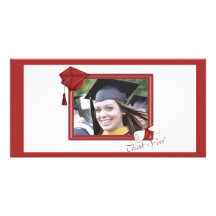 La graduación le agradece rojo tarjetas fotograficas personalizadas