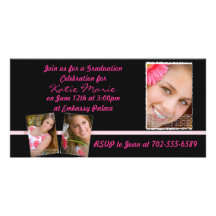 La graduación rosada y negra invita tarjetas con fotos personalizadas