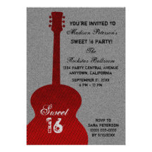 La guitarra del Grunge raya el dulce dieciséis inv Invitaciones Personalizada