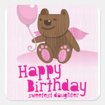¡La hija más dulce del oso del feliz cumpleaños! Calcomanías Cuadradases