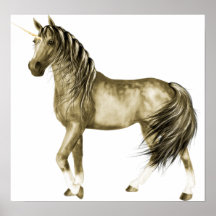 la impresión de oro del unicornio posters
