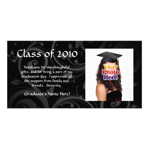 La invitación negra de la graduación de la voluta/ tarjeta fotografica  