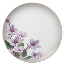 La lila ramifica las flores de la acuarela plato de cena