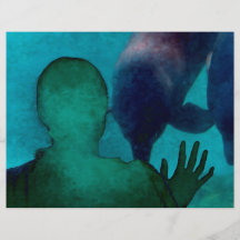 La mano del chica encima de delfínes apoya grunged tarjetas publicitarias